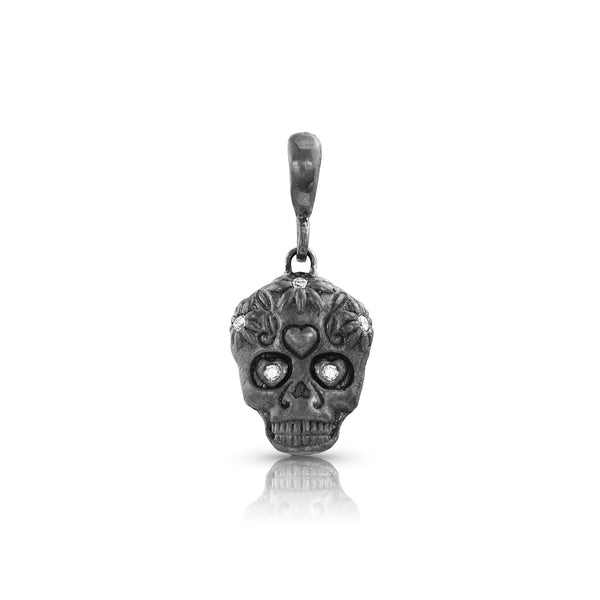 white diamond and black gold floral skull enhancer <span class='visuallyhidden'>Call, text 323-404-2959 for shopping help.</span>